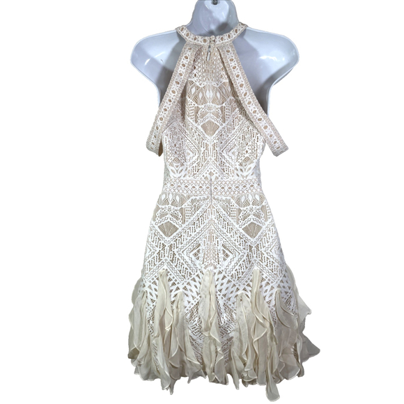 BCBGMaxazria Ivory Leighann Lace Halter Off Shoulder Cocktail Dress Sz 0 - Picture 5 of 9